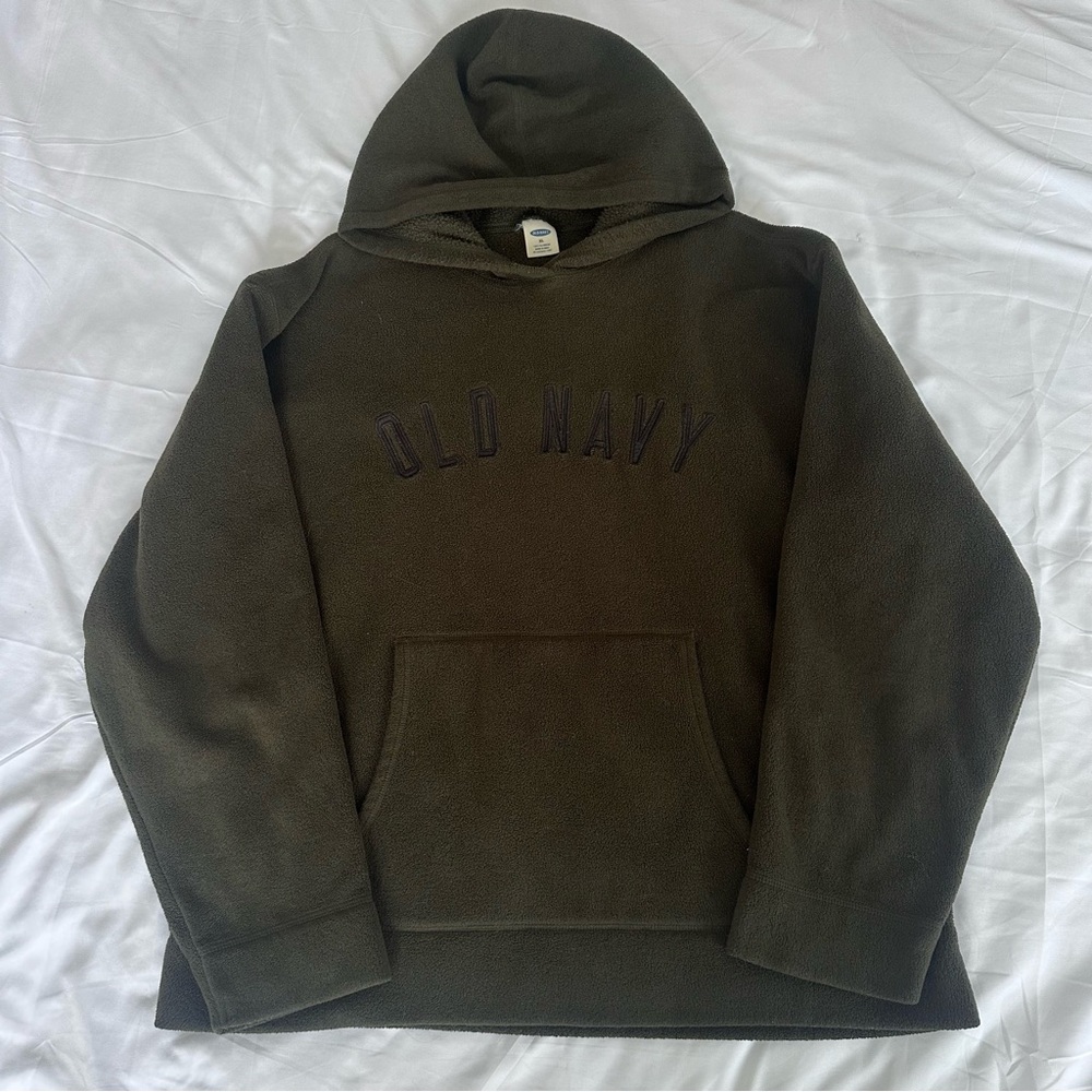 Old Navy Dark Olive Green Fleece Pullover‎ Hoodie Sweatshirt Unisex Size XL